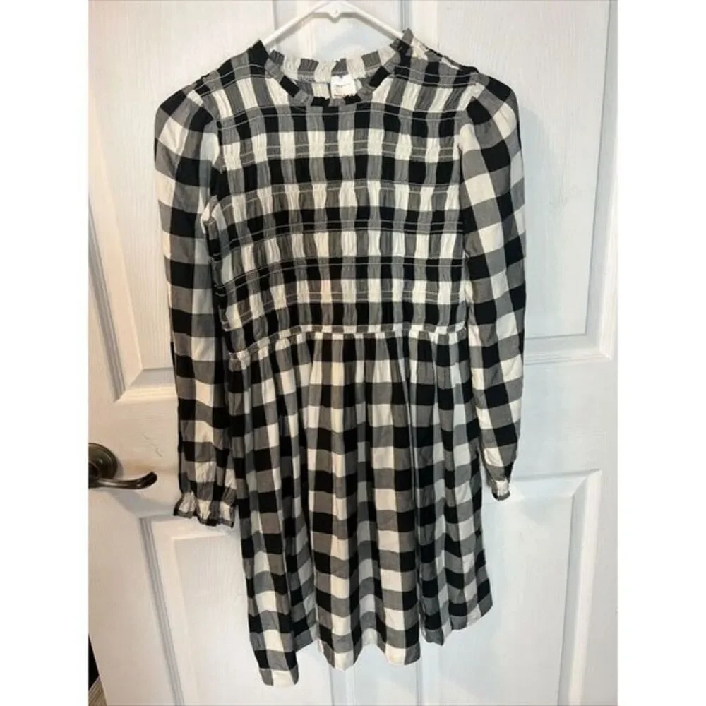 Hanna Andersson Girls Long Sleeve Black Checkered Smocked Dress Size 150/12‎